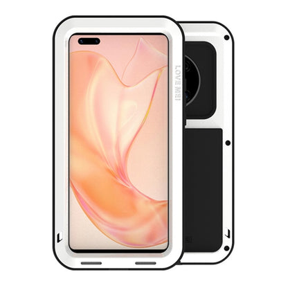 White shockproof waterproof metal phone case with open-face screen shield and black panel