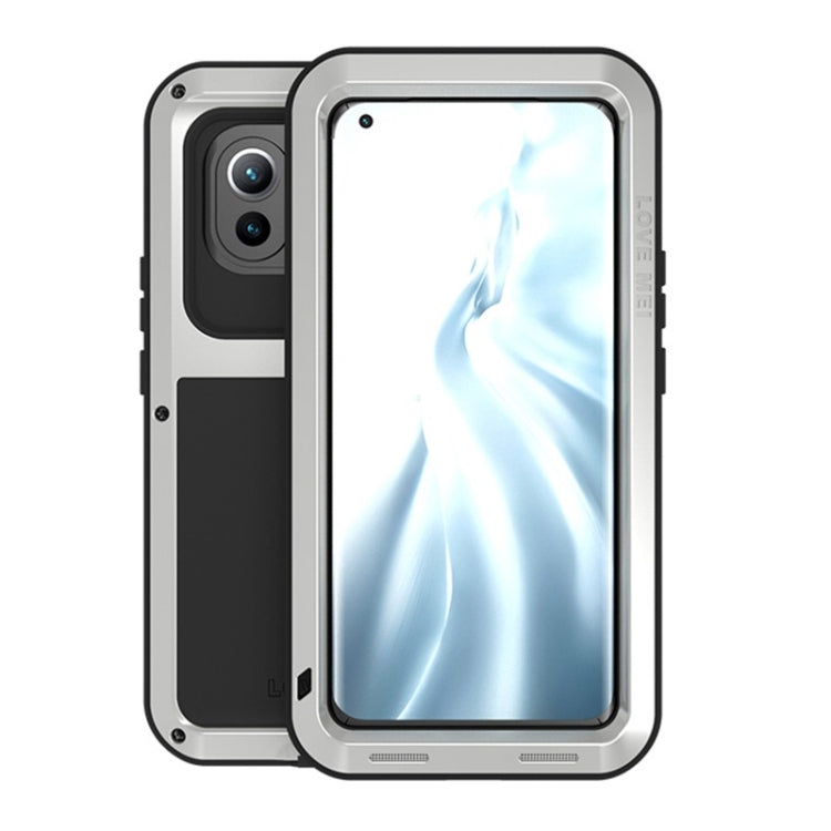 Silver shockproof waterproof phone case with raised bezel and camera cutouts