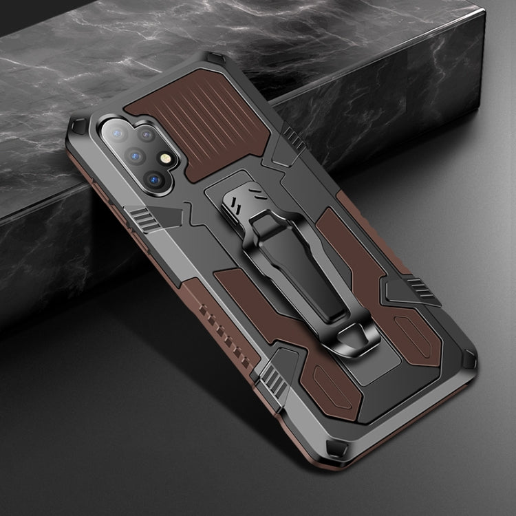Shockproof armor phone case with PC+TPU protection, coffee brown and black, kickstand