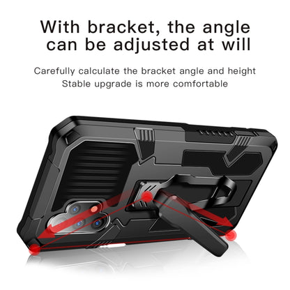 Black shockproof protective phone case with built-in kickstand and camera guard