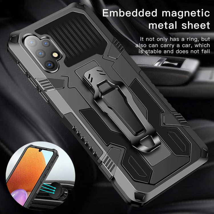 Black armored protective phone case with kickstand and embedded camera cutouts