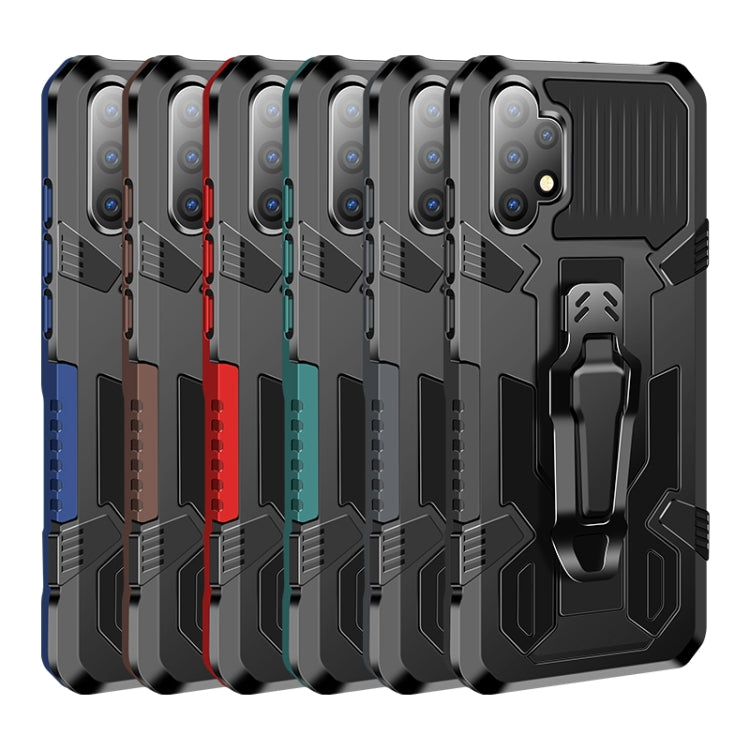 Set of rugged armored phone cases in black, red, green, blue, and brown colors