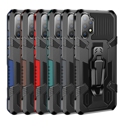 Set of rugged armored phone cases in black, red, green, blue, and brown colors