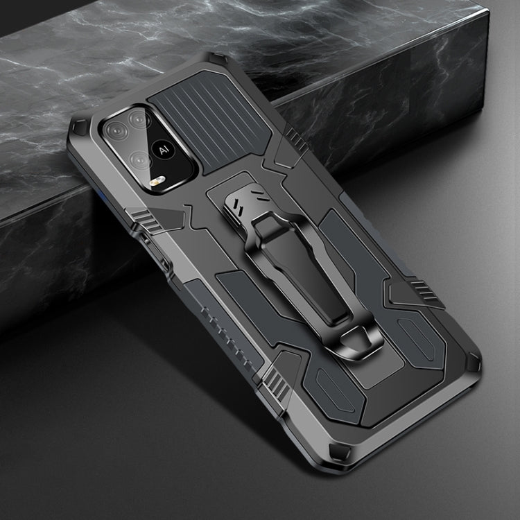 Shockproof phone case with rugged armor design, dark grey and black accents