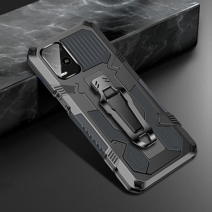 Shockproof phone case with rugged armor design, dark grey and black accents