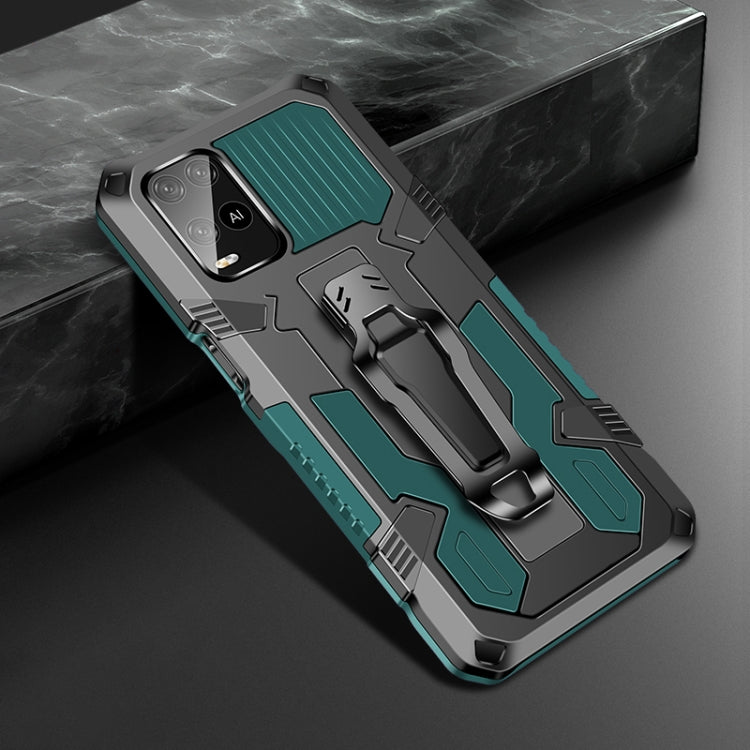 Shockproof phone case with rugged armor design, teal green and dark grey accents