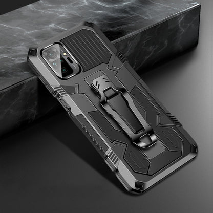 Shockproof phone case with rugged armor design, dark grey and black look