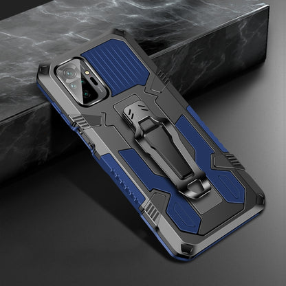 Shockproof phone case with rugged armor design, sapphire blue and dark grey accents