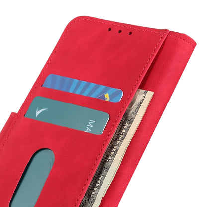 Red leather wallet phone case showing card slots and inner cash pocket