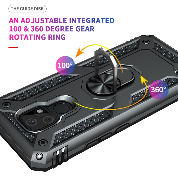 Rugged phone case featuring an adjustable rotating ring kickstand and textured grip panels
