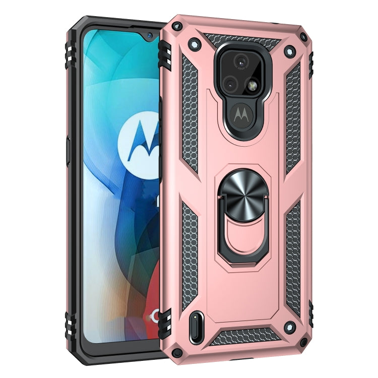Shockproof TPU and PC phone case with 360° rotating holder, rose pink and black.