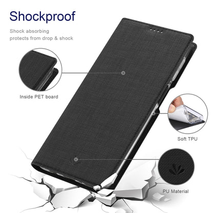 Black shockproof flip phone case with TPU protection and textured folio cover