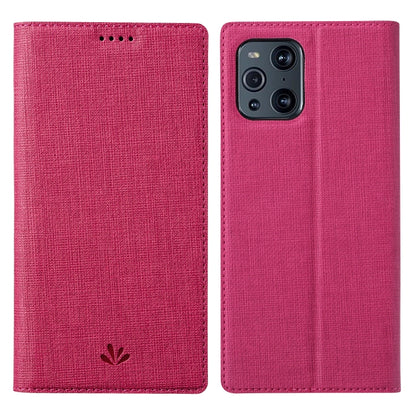 Rose red magnetic flip phone case with textured fabric and camera cutout