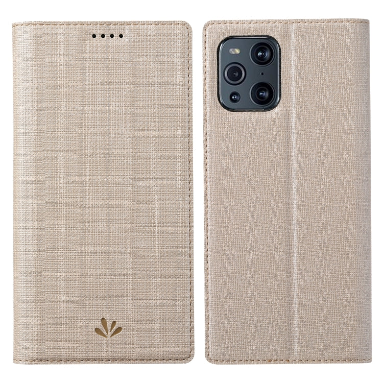 Beige magnetic flip phone case with textured fabric and camera cutout