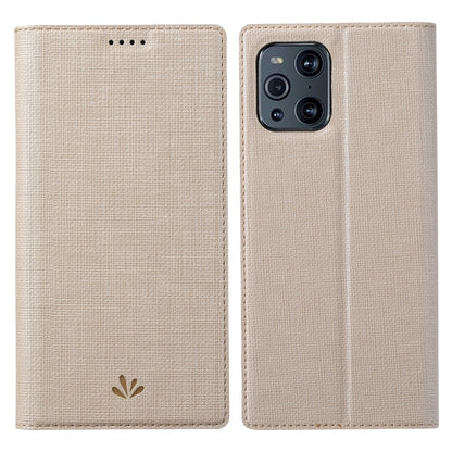 Beige magnetic flip phone case with textured fabric and camera cutout