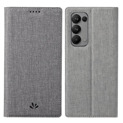 Light gray magnetic flip phone case with textured fabric and camera cutout