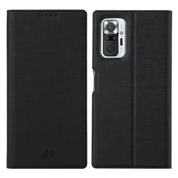 Magnetic flip phone case in black with camera cutout and visible stitching edges.