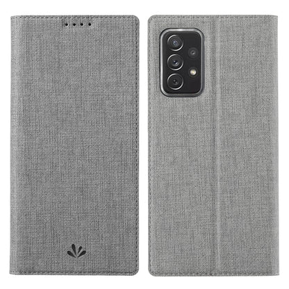 Magnetic flip phone case in pale gray with camera cutout and top speaker holes.