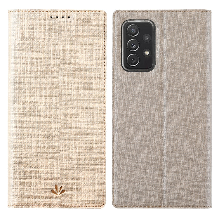 Magnetic flip phone case in gold with camera cutout and top speaker holes.