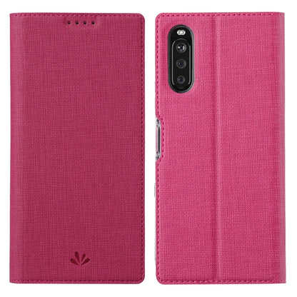 Magnetic flip phone case in rose red, textured fabric, with camera and speaker cutouts