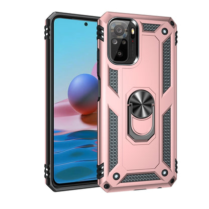 Shockproof phone case in pink with rugged bumper and rotating ring holder