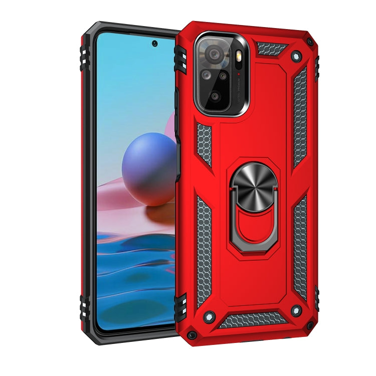 Red rugged phone case with built-in metal ring stand for 360° rotation