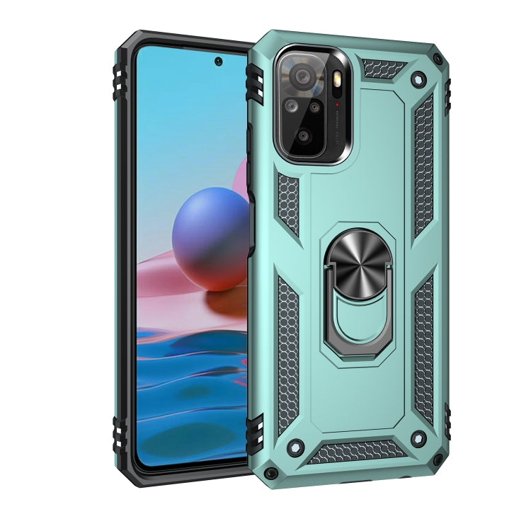 Shockproof phone case in teal with rugged bumper and rotating ring holder