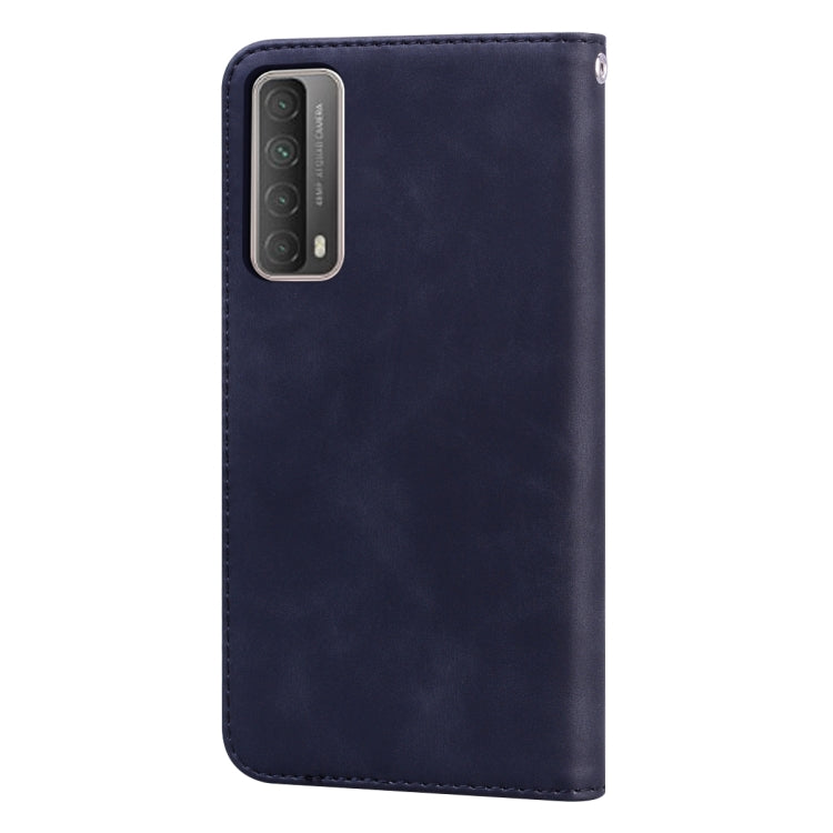 Magnetic PU leather flip phone case, dark blue, with rear camera cutout