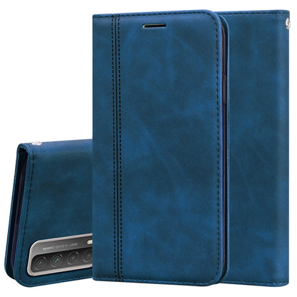 Blue magnetic horizontal flip phone case with card slot and lanyard holder