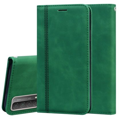 Green magnetic horizontal flip phone case with card slot and lanyard holder