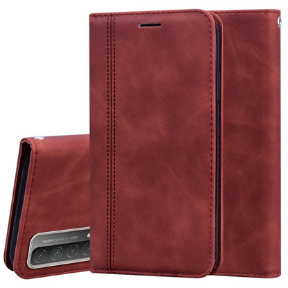 Brown magnetic horizontal flip phone case with card slot and lanyard holder