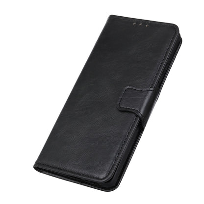 Black leather flip phone wallet case with magnetic tab closure