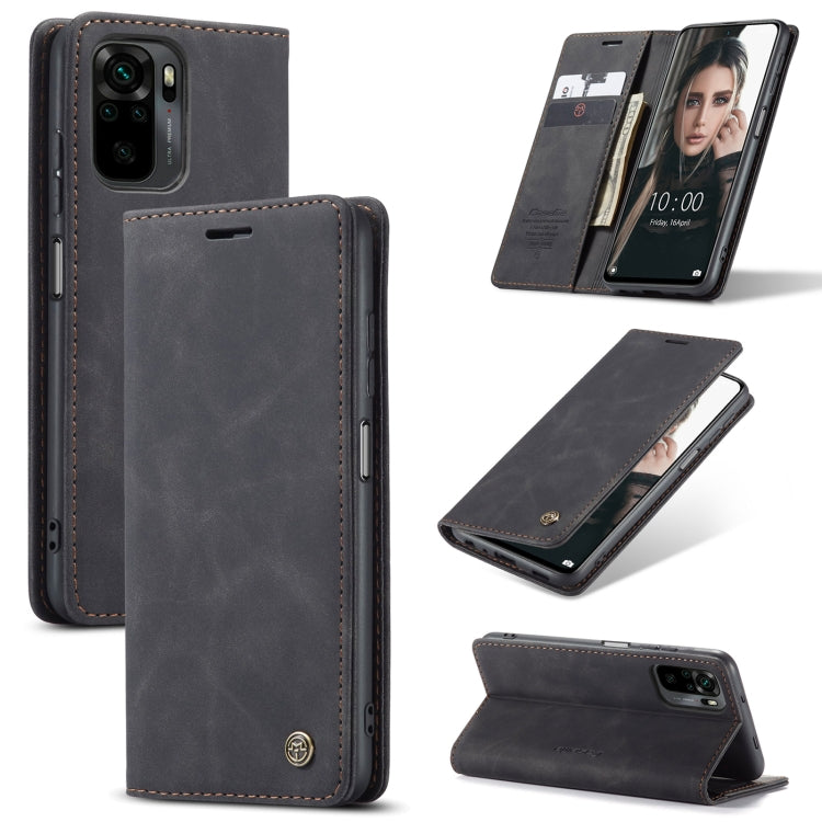 Dark gray leather flip phone case with card holder, side cutouts, and stitched edges