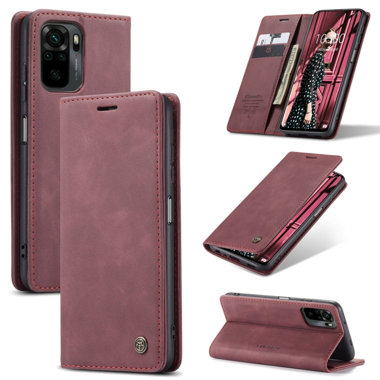 Wine red horizontal flip leather phone case with card slot and stand, open and closed