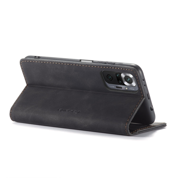 Black leather flip case with built-in stand and camera opening at top corner