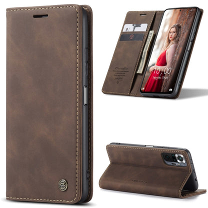 Brown horizontal flip leather phone case with card slot and stand, back and front