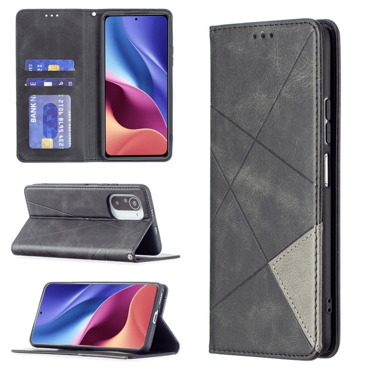 Gray rhombus-texture magnetic leather flip phone case with card slots and stand holder