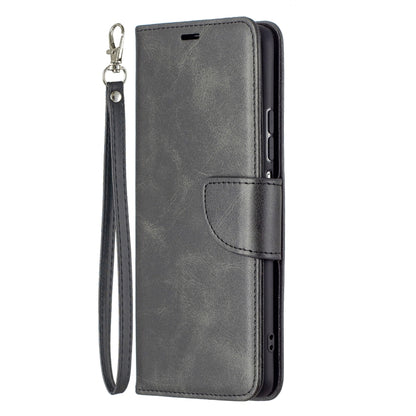 Dark gray PU flip phone case with wrist lanyard and side cutouts