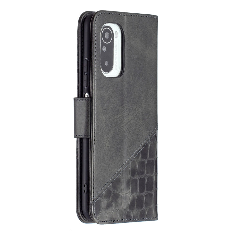 Gray crocodile-texture flip phone case with wallet flap and card holder