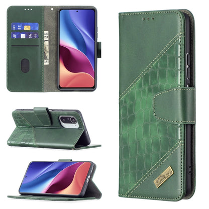 Green crocodile-texture PU leather flip phone wallet case with card slots