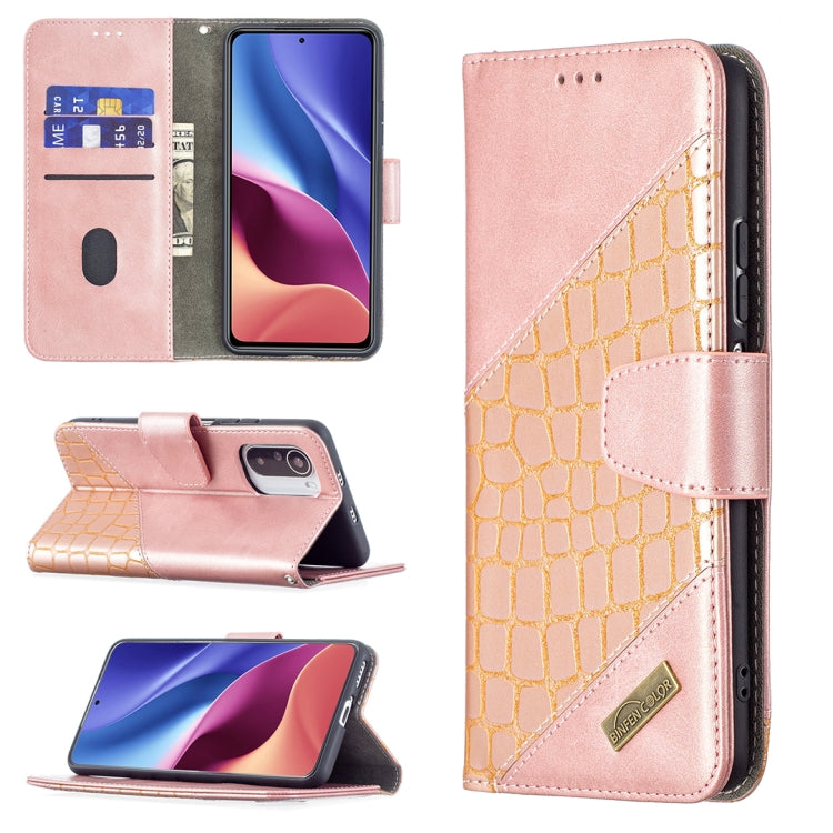 Rose gold crocodile-texture PU leather flip phone wallet case with card slots