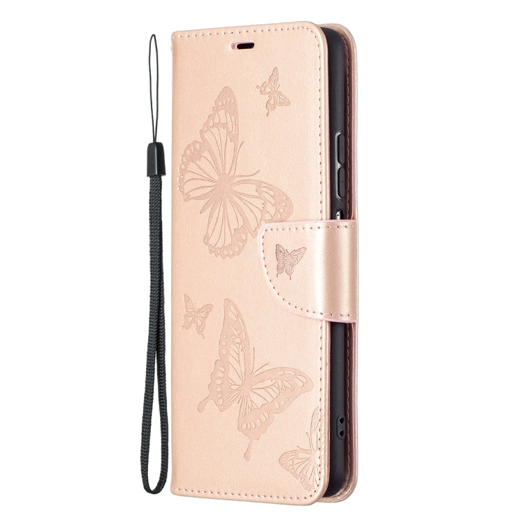 Rose gold leather phone case with embossed butterfly and wrist lanyard strap