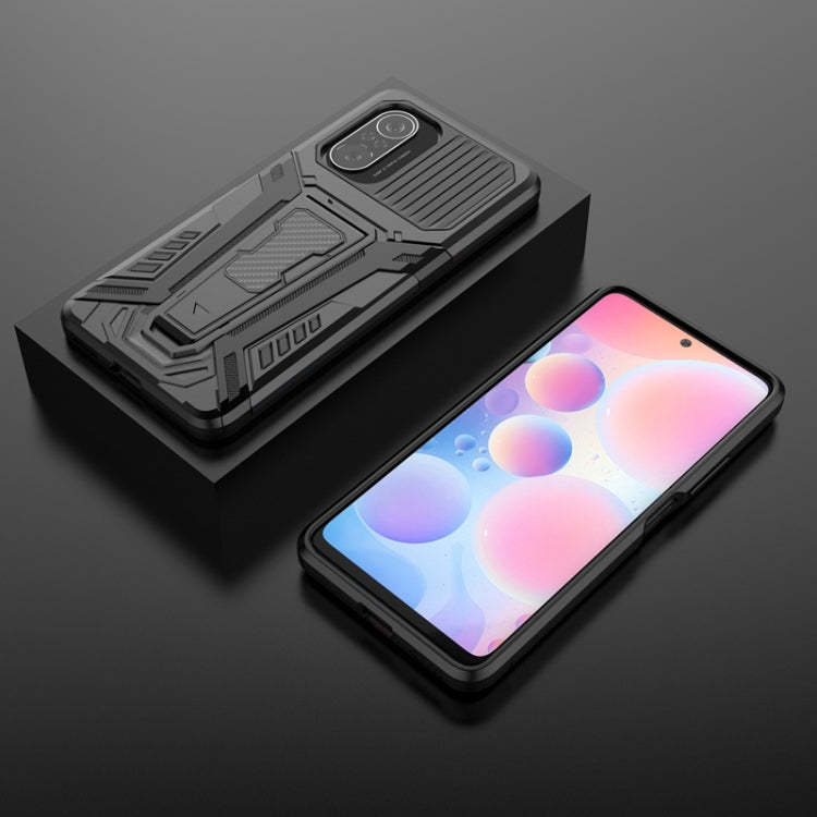 Black rugged phone case with stand and raised grip panel over front and back