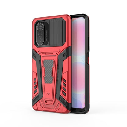 Red rugged armored phone case with raised camera protection and grip panel design