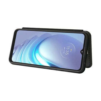 Magnetic flip case with carbon fiber texture, showing phone screen, black