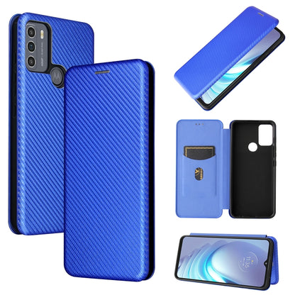 Magnetic flip phone case with carbon fiber texture and card slot, blue