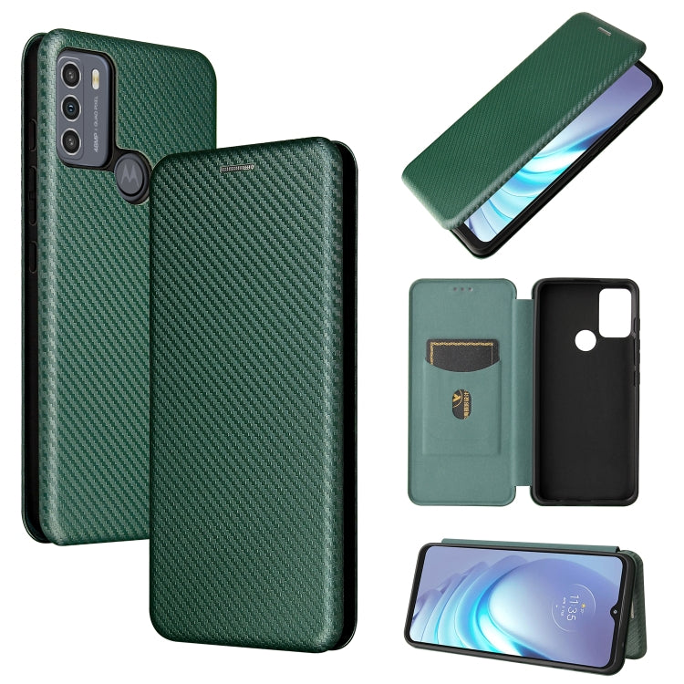 Magnetic flip phone case with carbon fiber texture and card slot, green