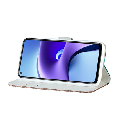 White flip phone wallet case with phone displayed in landscape view