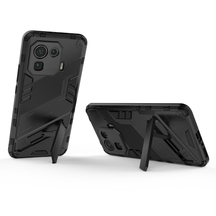 Black rugged shockproof phone case with stand, back cover and kickstand view for Mi 11 Pro