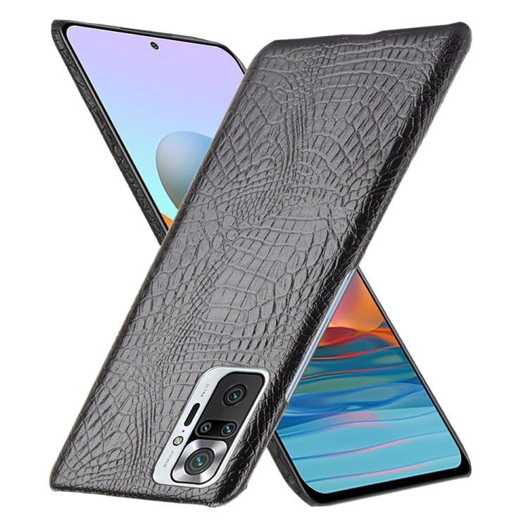 Black crocodile-texture shockproof phone case with camera cutout, angled view
